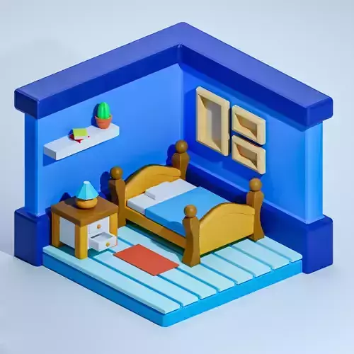 Bedroom model bright color with blue wall 3D print model