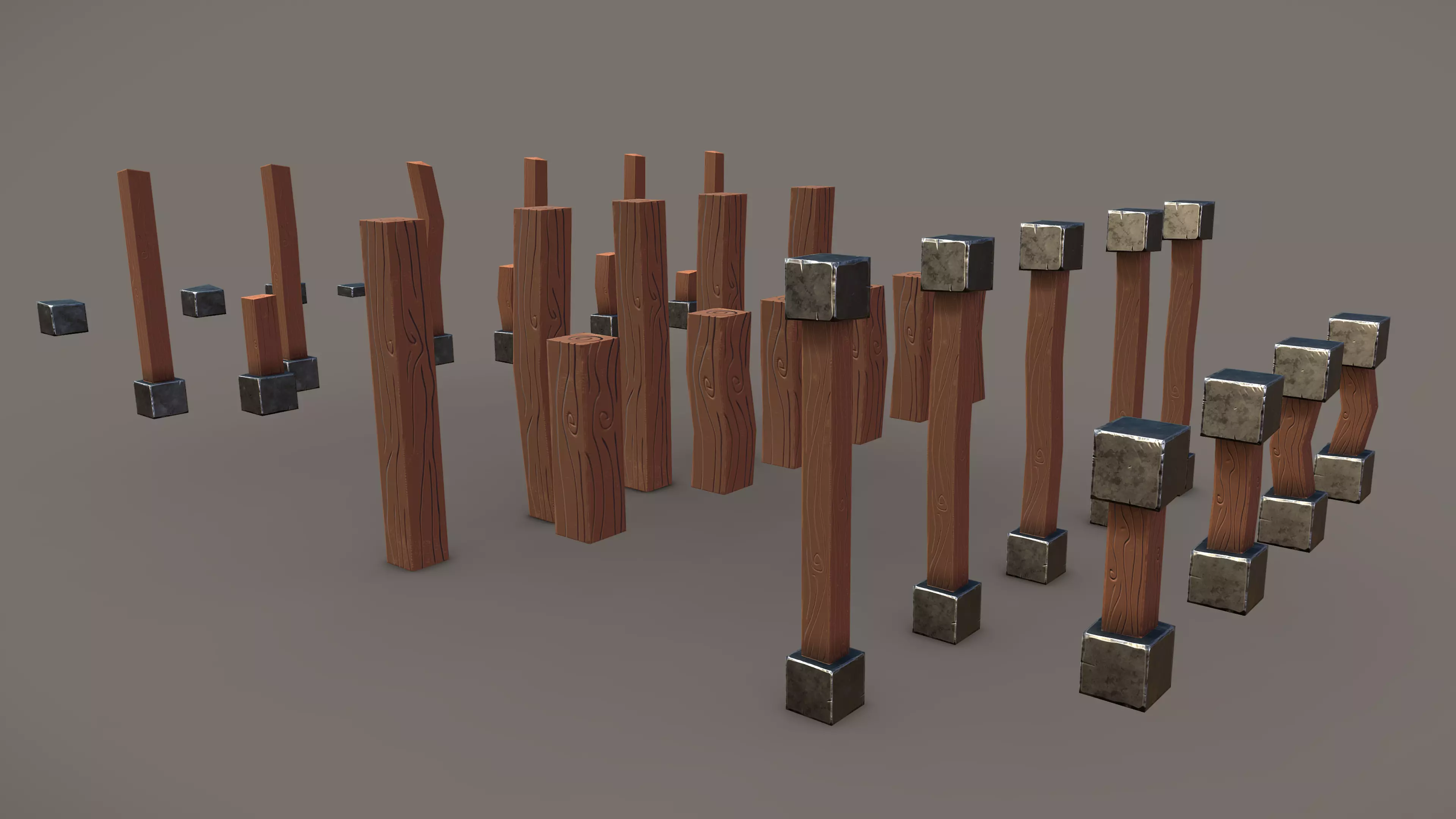 Stylized PBR Wooden Posts Pack Low-poly 3D model_0
