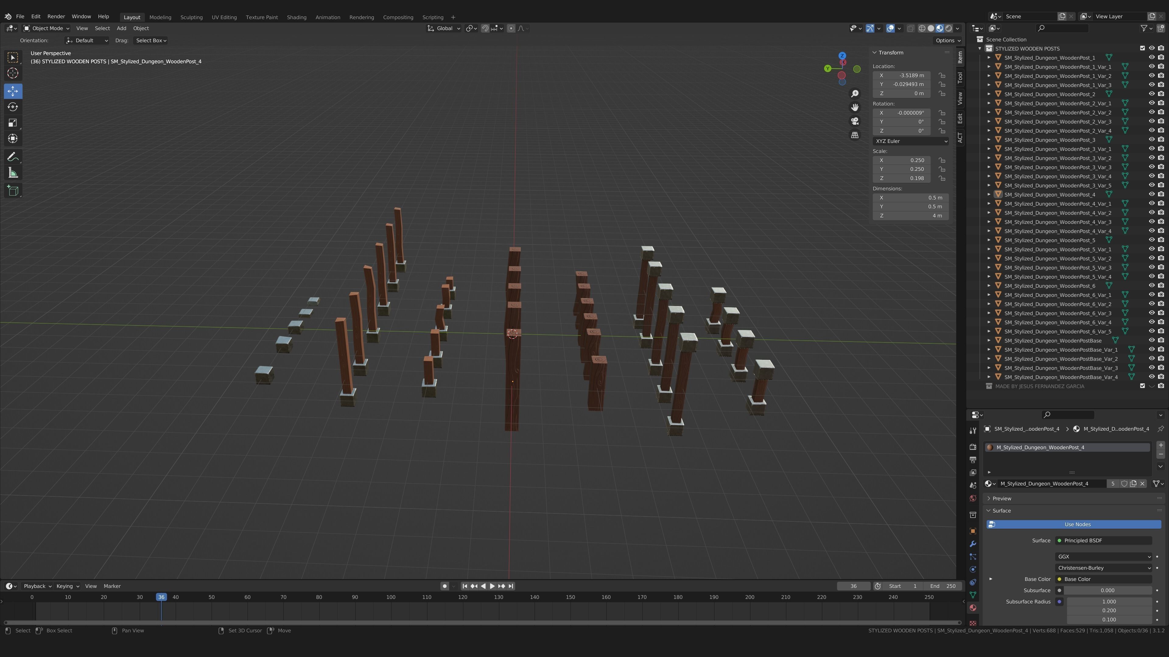 Stylized PBR Wooden Posts Pack Low-poly 3D model_7