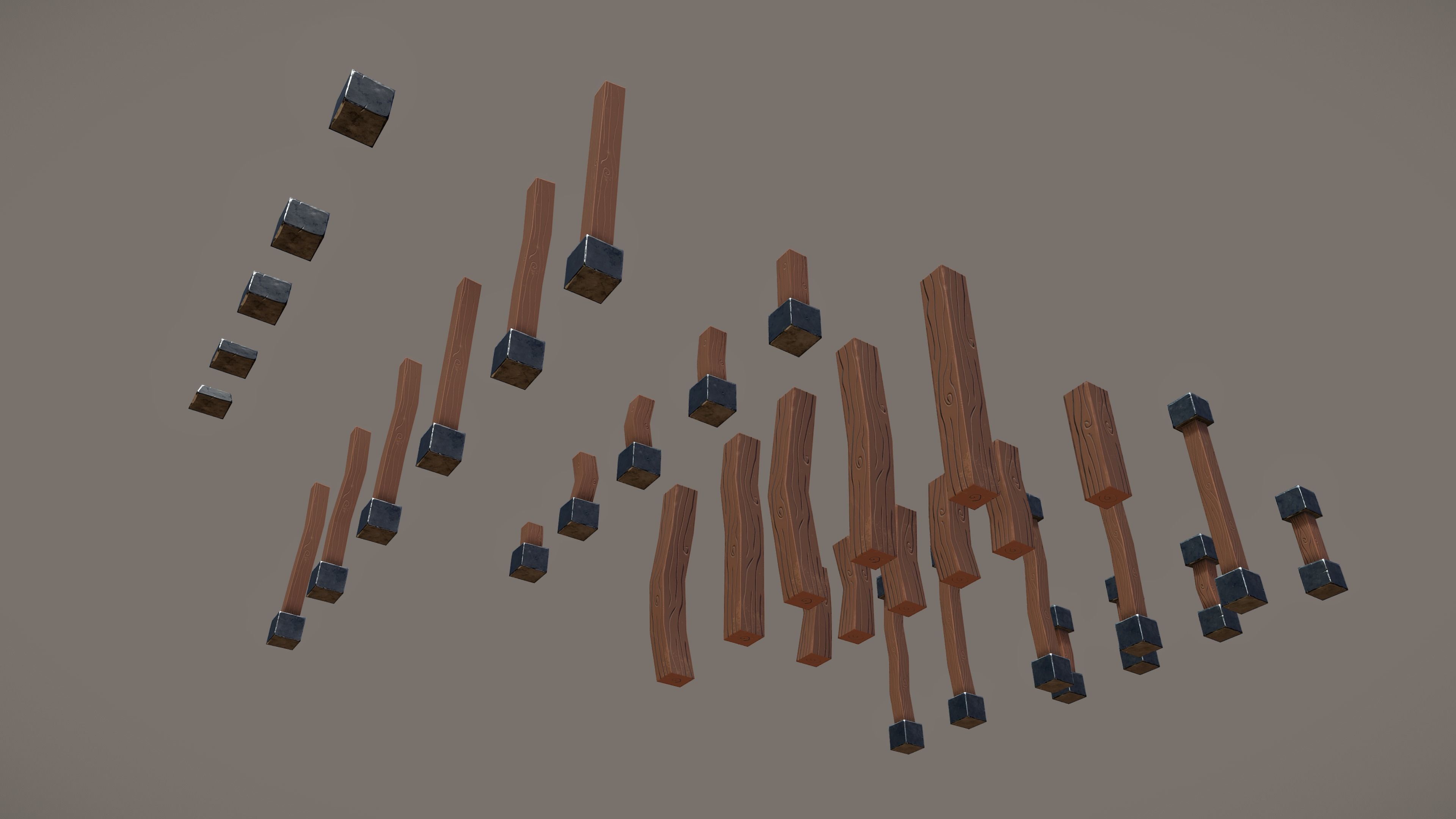 Stylized PBR Wooden Posts Pack Low-poly 3D model_4