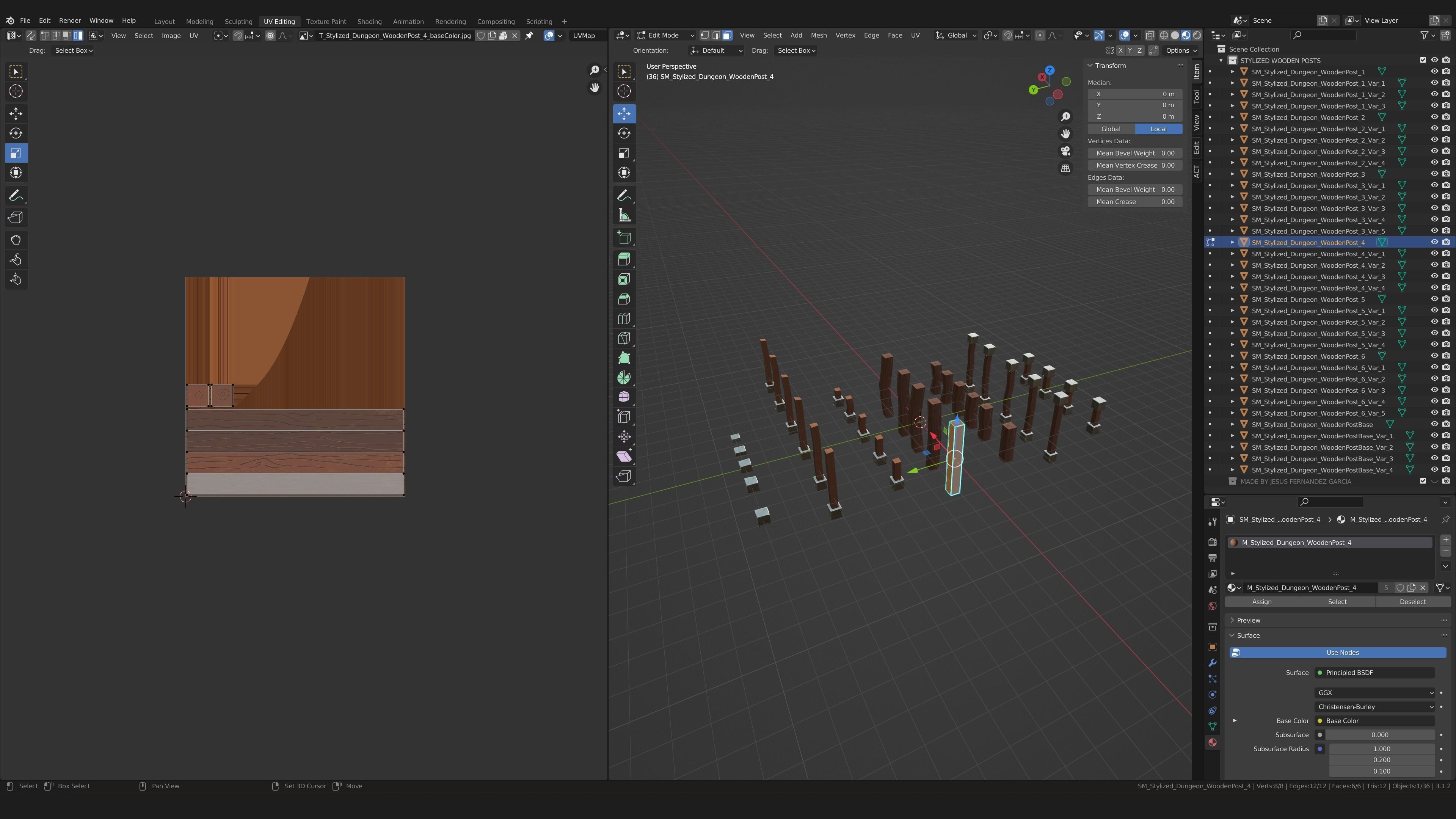 Stylized PBR Wooden Posts Pack Low-poly 3D model_8