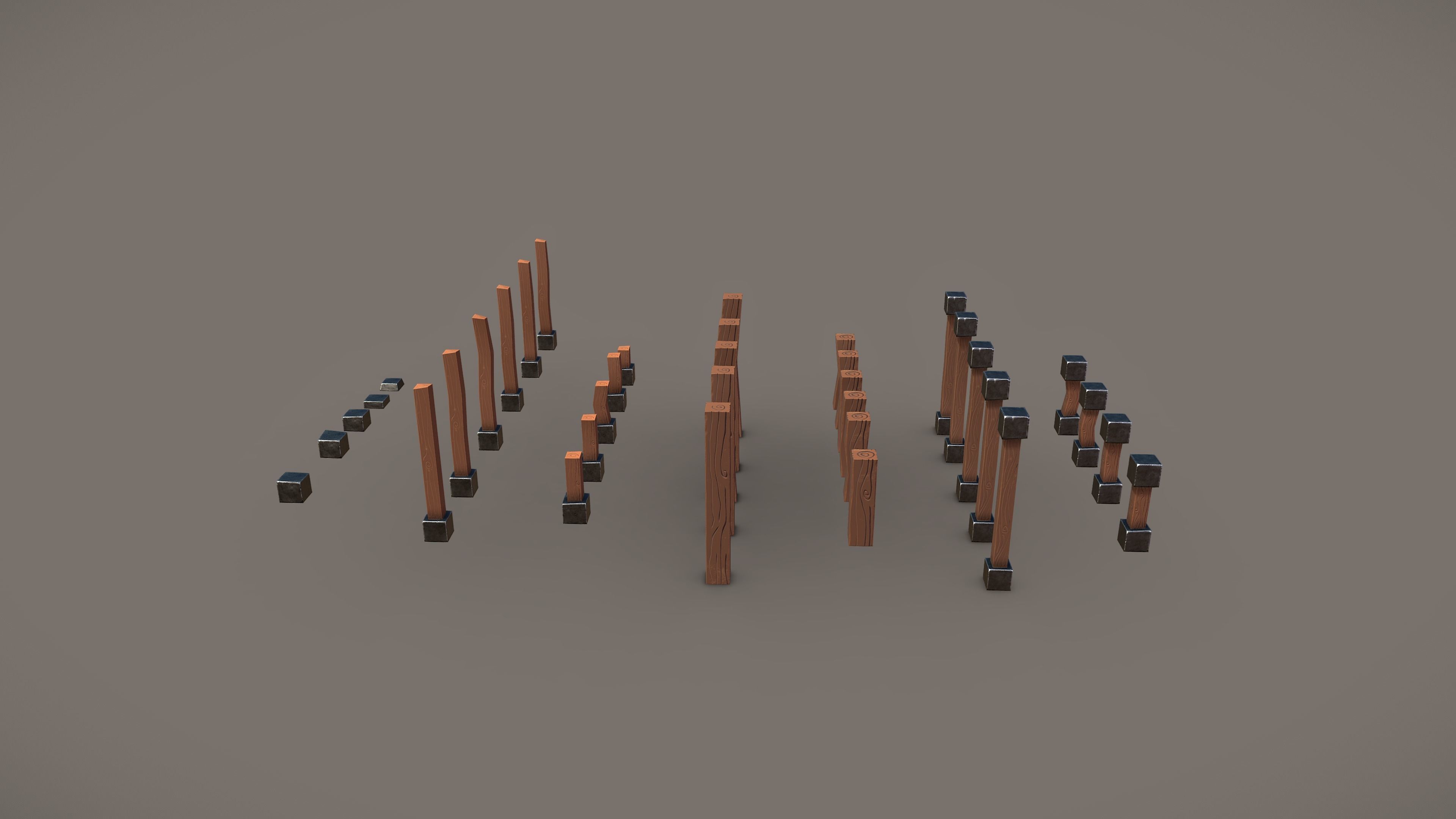 Stylized PBR Wooden Posts Pack Low-poly 3D model_1