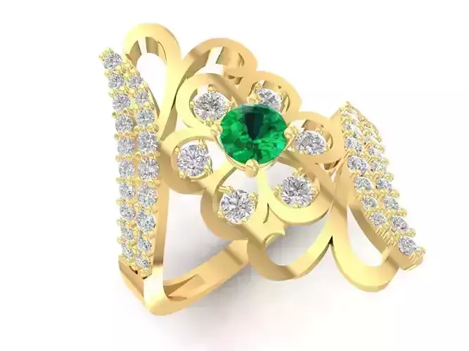 Luxury Floral Emerald Diamond Ring for Women 1129 3D print model