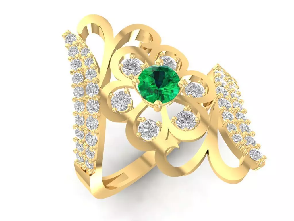 Luxury Floral Emerald Diamond Ring for Women 1129 3D print model