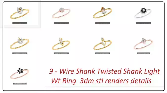 9 Wire Shank light wt women ring 3dm stl render details 3D Model Collection