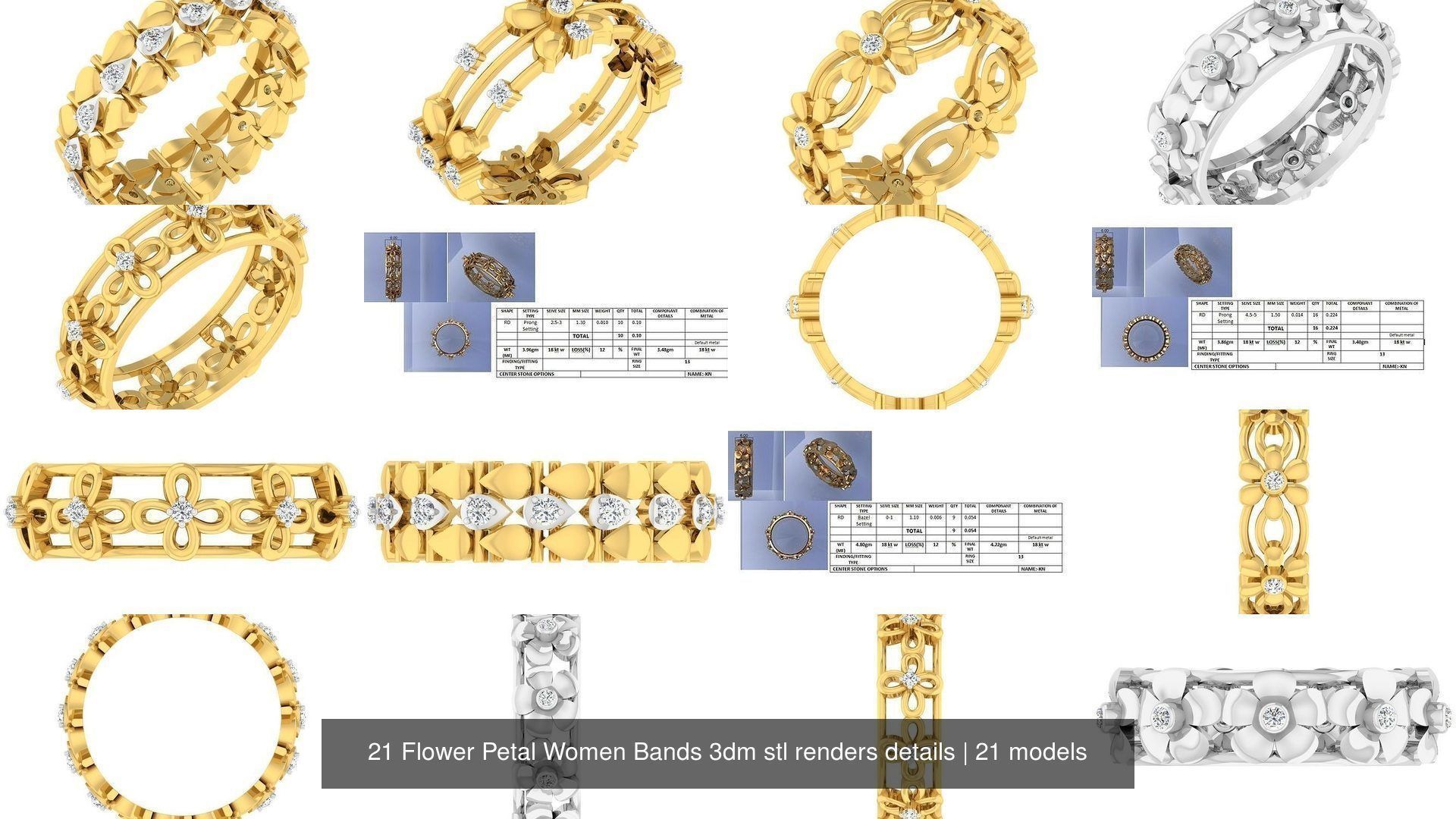 21 Flower Petal Women Bands 3dm stl renders details 3D Model Collection_3