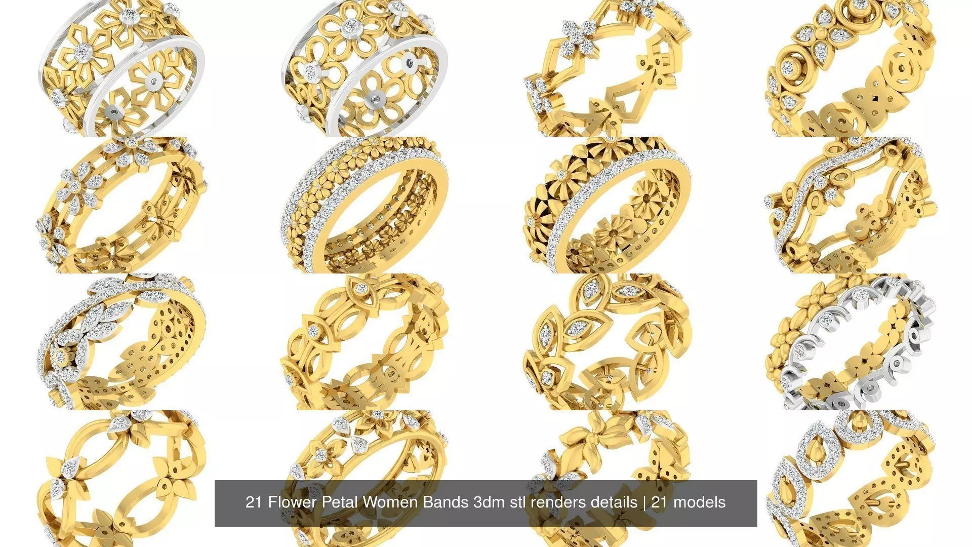 21 Flower Petal Women Bands 3dm stl renders details 3D Model Collection_1