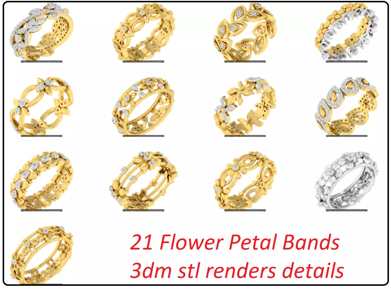 21 Flower Petal Women Bands 3dm stl renders details 3D Model Collection_0