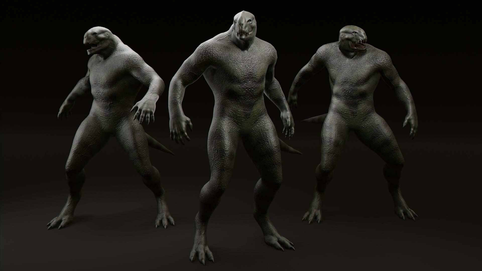 Reptiloid monster creature Low-poly 3D model_3