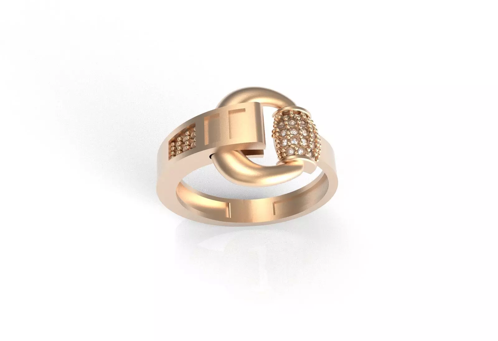 goldd buckle ring in rose gold with diamonds 3D print model_0