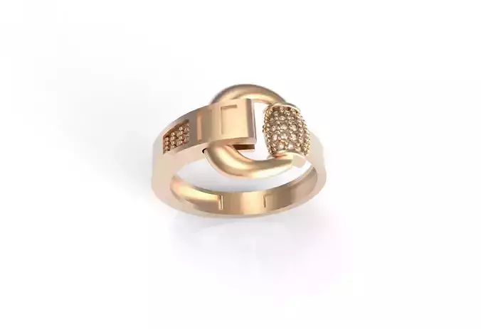 goldd buckle ring in rose gold with diamonds