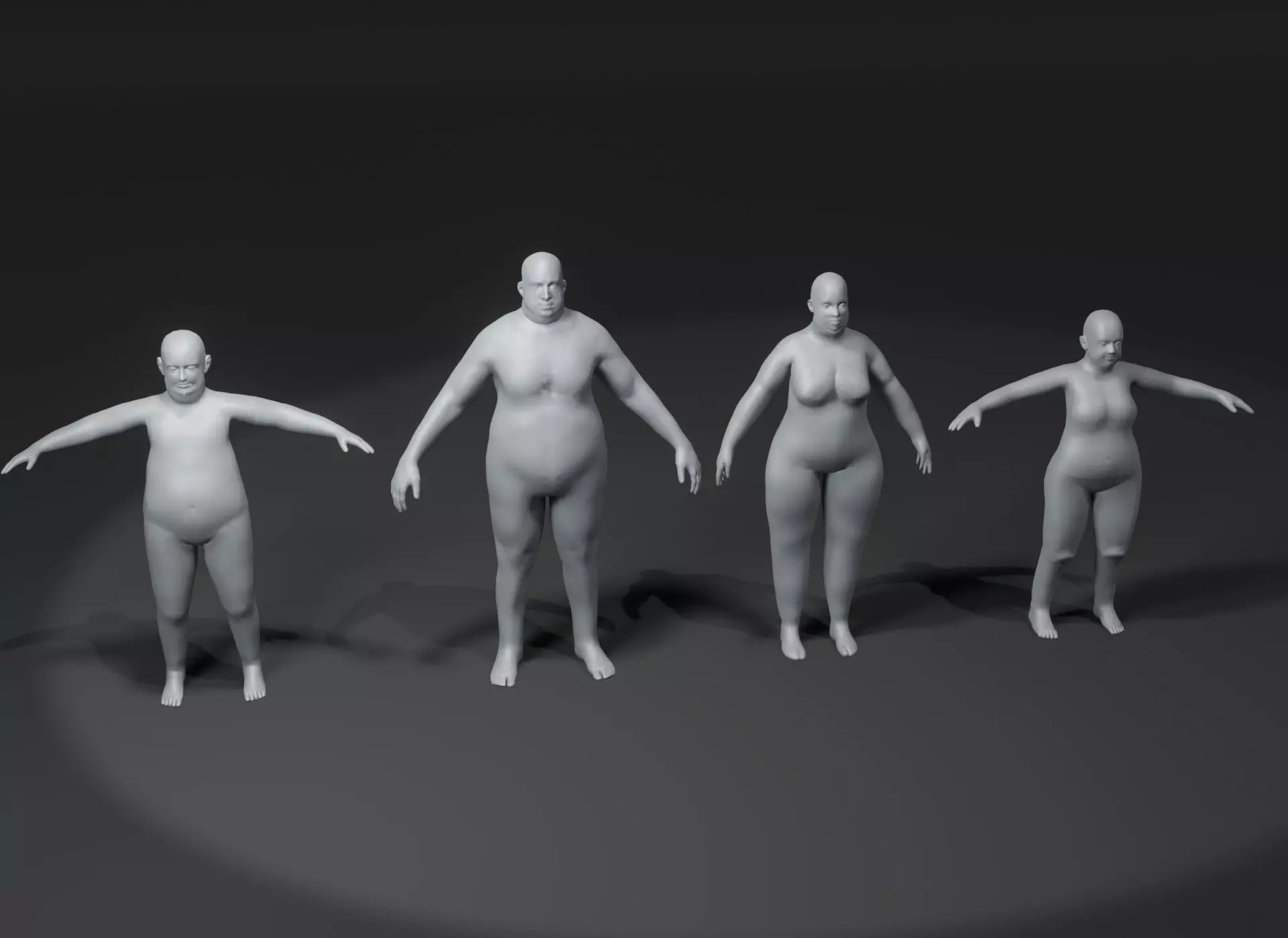 Fat Human Body Base Mesh 3D Model Family Pack 10k Polygons 3D Model Collection_0