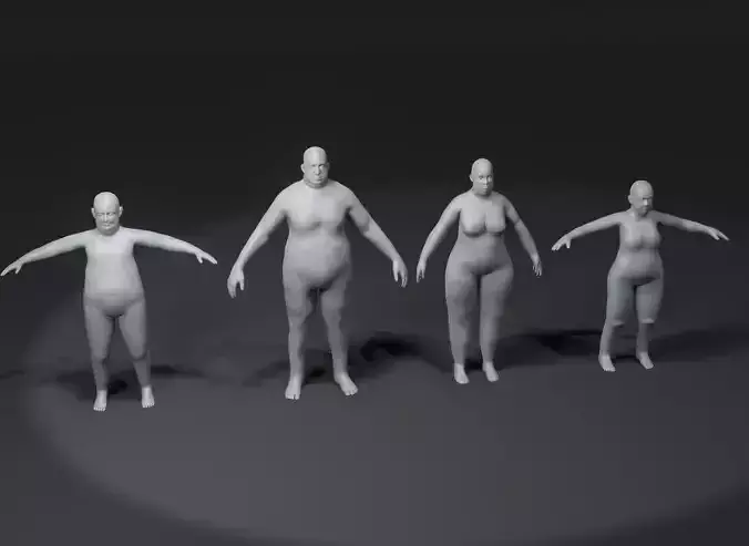 Fat Human Body Base Mesh 3D Model Family Pack 10k Polygons 3D Model Collection