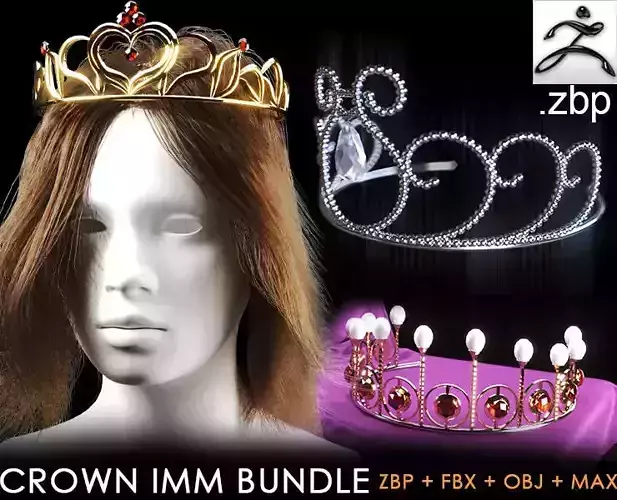 12 crown bundle Low-poly 3D model