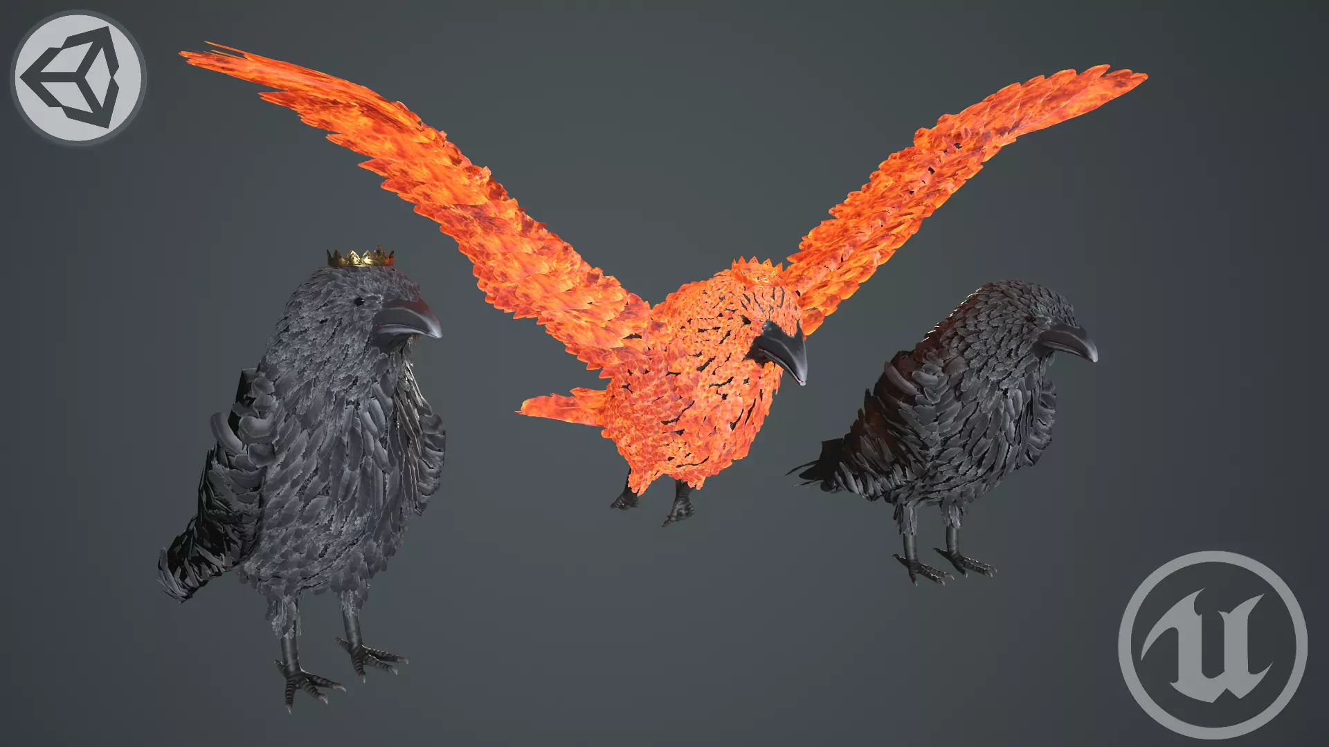 Raven three birds Low-poly 3D model