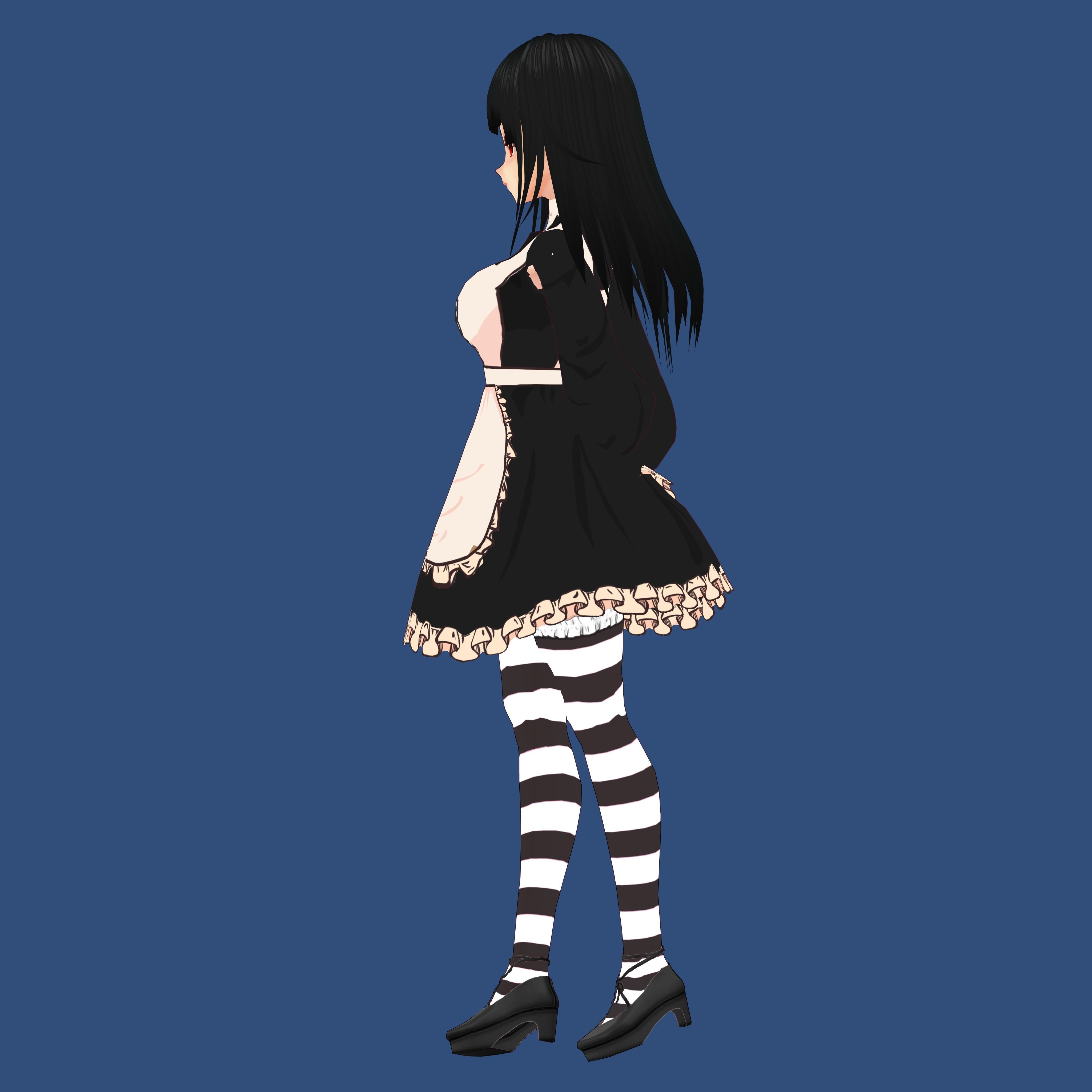 Anime Girl Maid Outfit 3D model_12