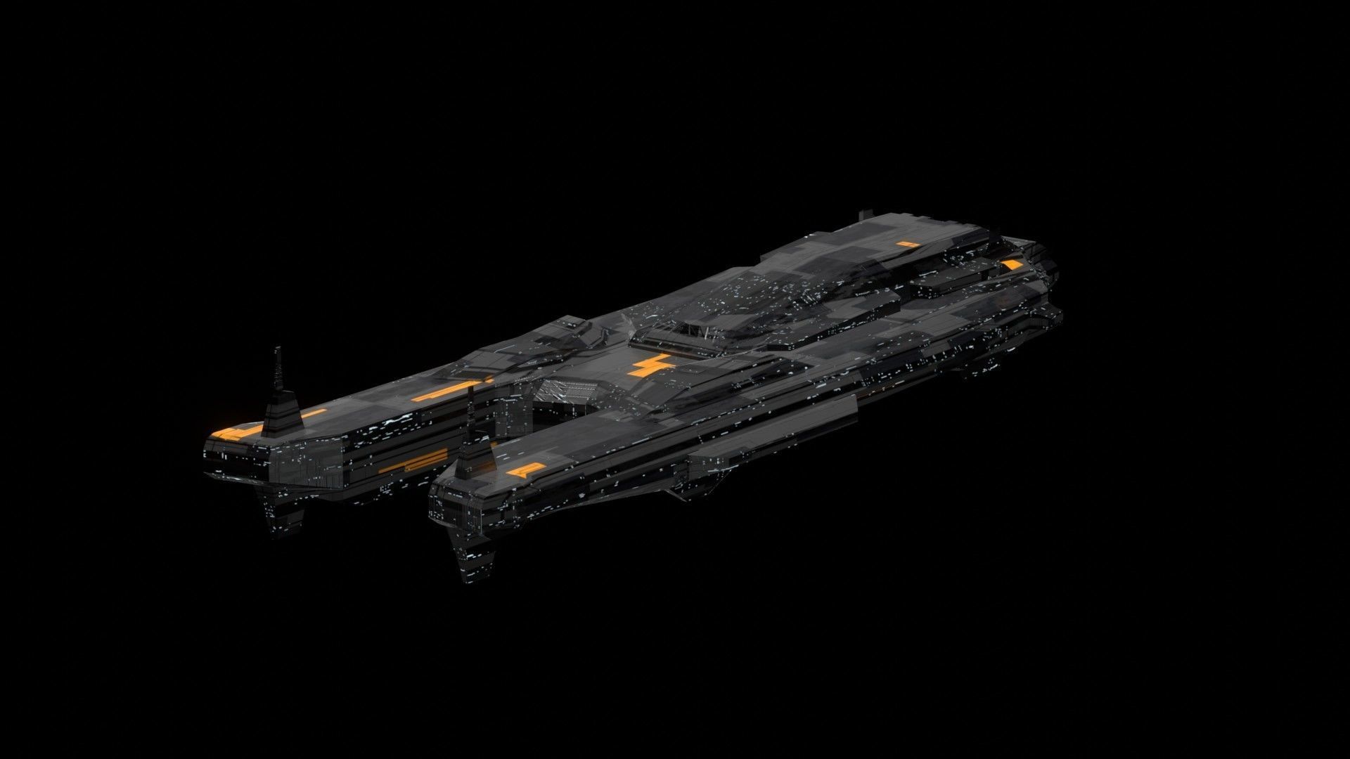 sleek spaceship corvette sci fi detailed low poly 3D Low-poly 3D model_1