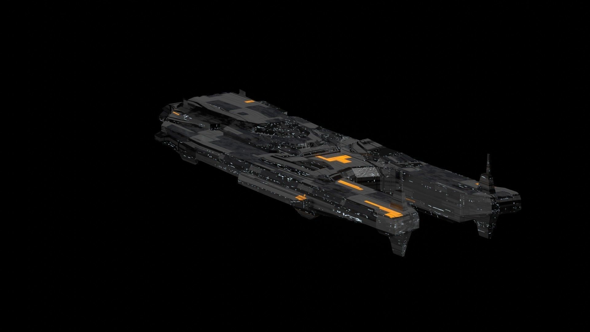 sleek spaceship corvette sci fi detailed low poly 3D Low-poly 3D model_5