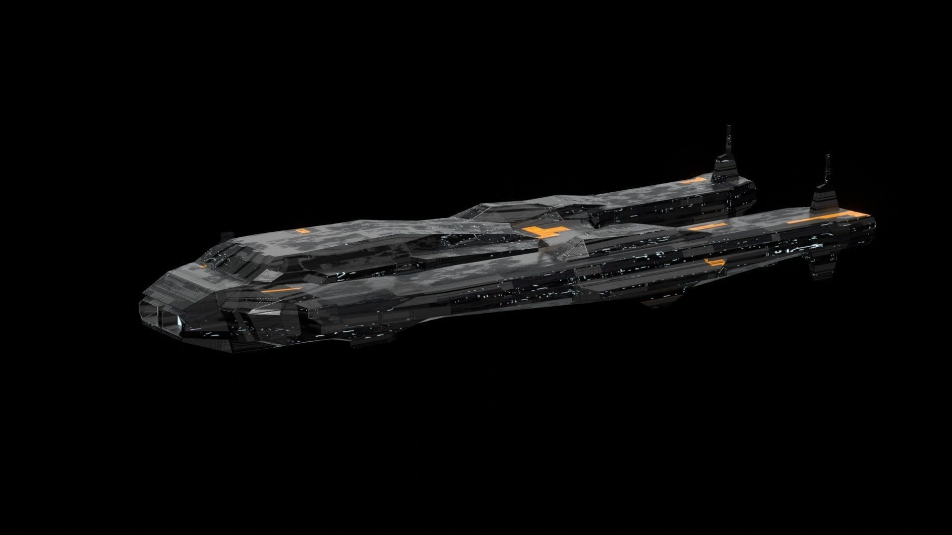 sleek spaceship corvette sci fi detailed low poly 3D Low-poly 3D model_10
