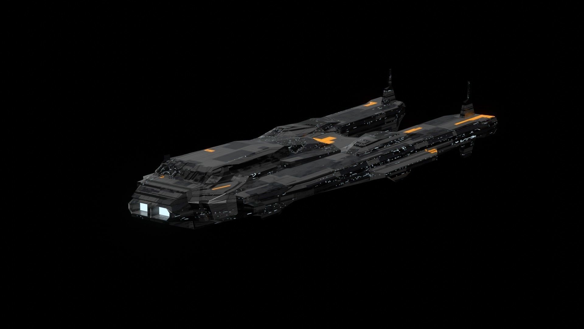 sleek spaceship corvette sci fi detailed low poly 3D Low-poly 3D model_11