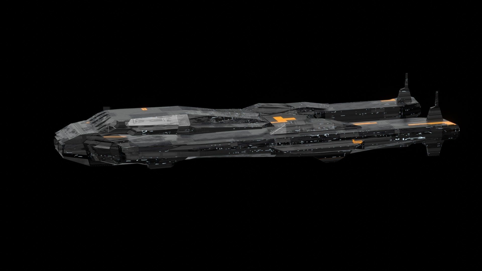 sleek spaceship corvette sci fi detailed low poly 3D Low-poly 3D model_9