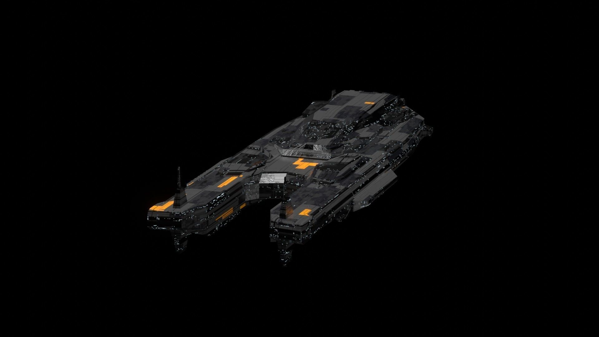 sleek spaceship corvette sci fi detailed low poly 3D Low-poly 3D model_2