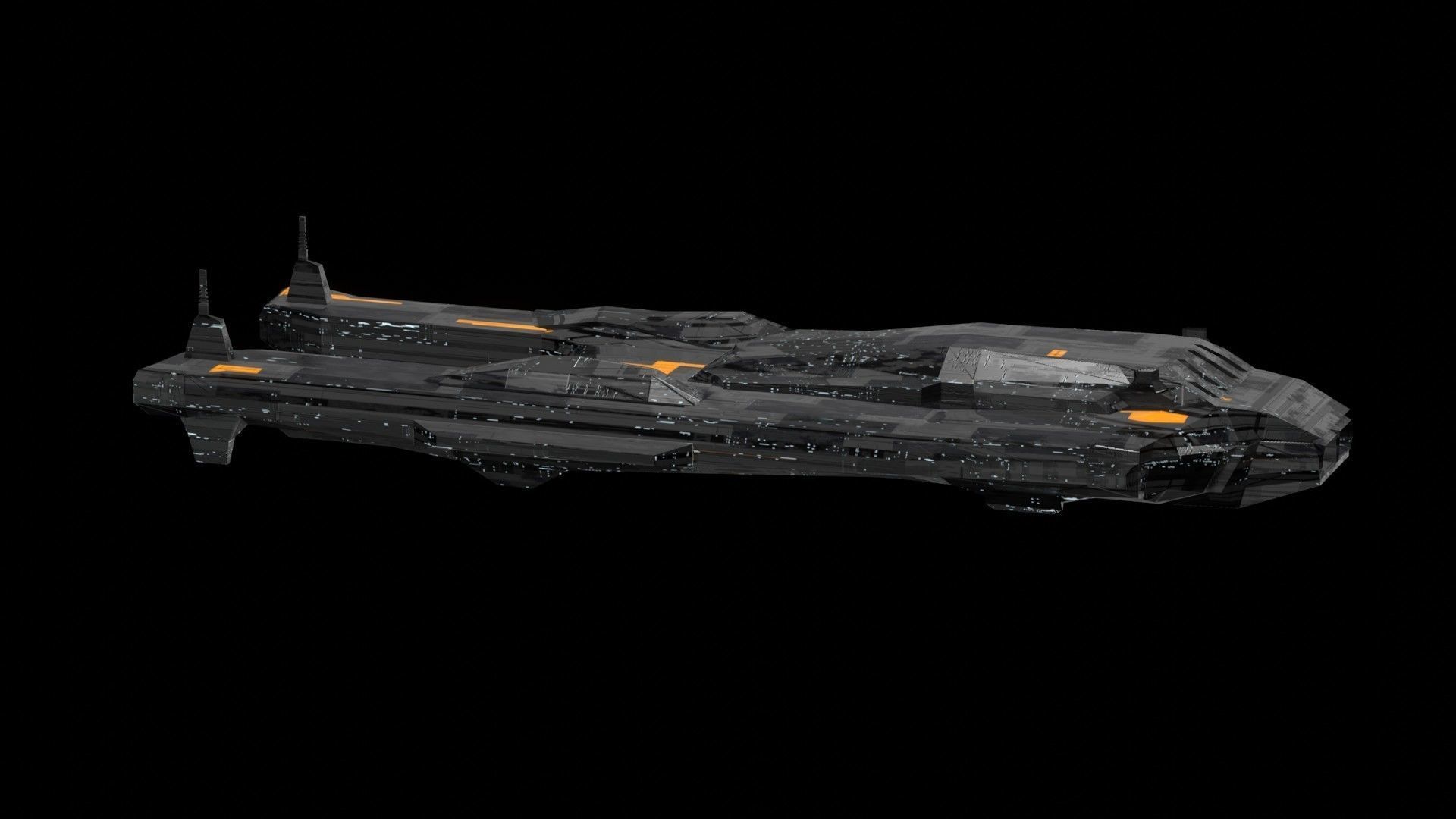 sleek spaceship corvette sci fi detailed low poly 3D Low-poly 3D model_17
