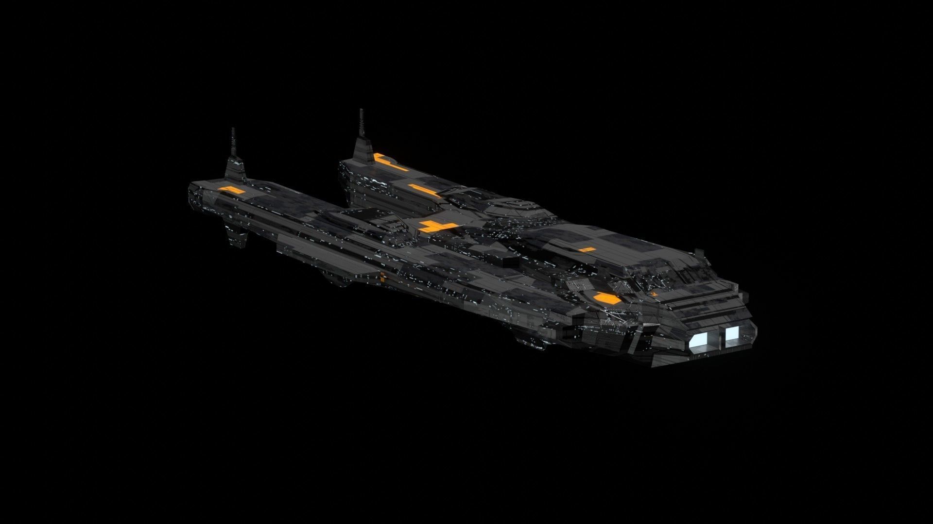 sleek spaceship corvette sci fi detailed low poly 3D Low-poly 3D model_15