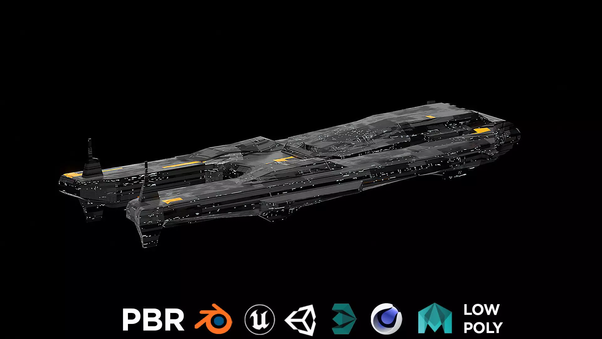 sleek spaceship corvette sci fi detailed low poly 3D Low-poly 3D model_0