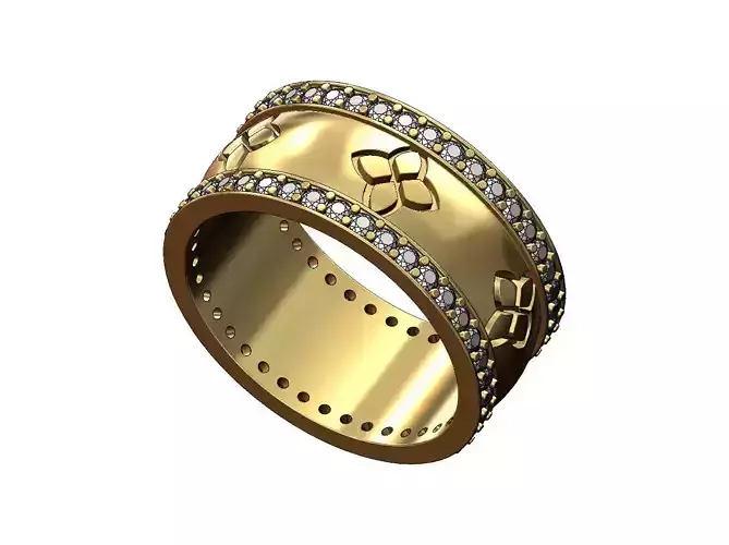 Diamond clover engraving band US sizes 6 7 8 