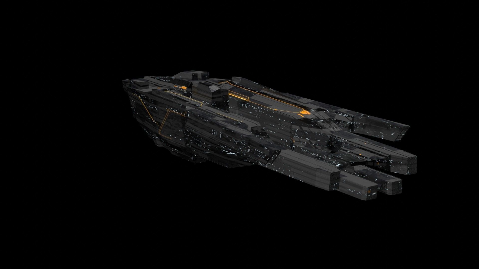freighter space ship low poly 3D sci fi Low-poly 3D model_6