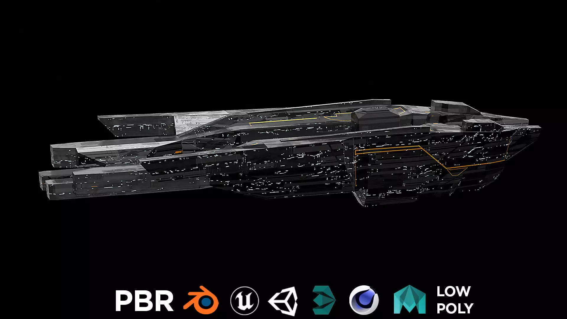 freighter space ship low poly 3D sci fi Low-poly 3D model_0