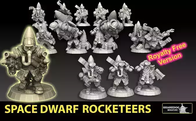 Space Dwarf Rocketeers ROYALTY FREE VERSION 3D print model
