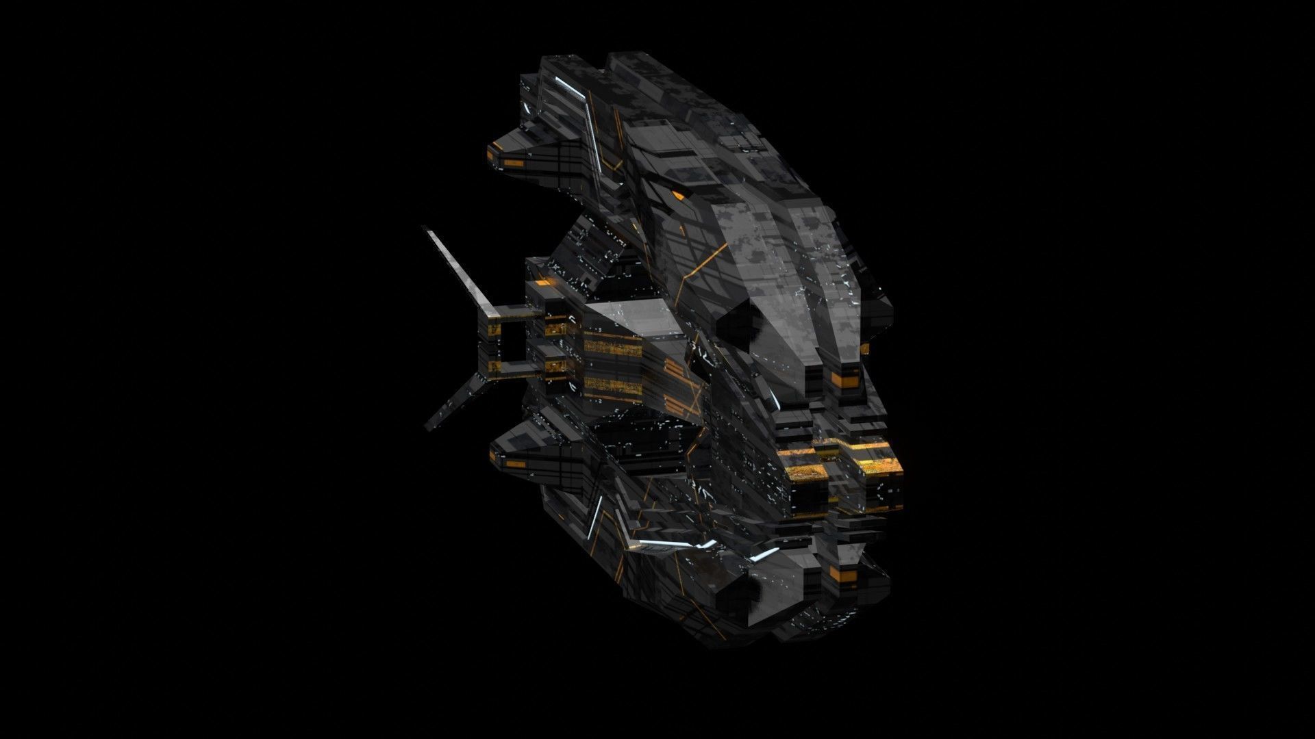 frigate spaceship sci fi low poly 3D Low-poly 3D model_5