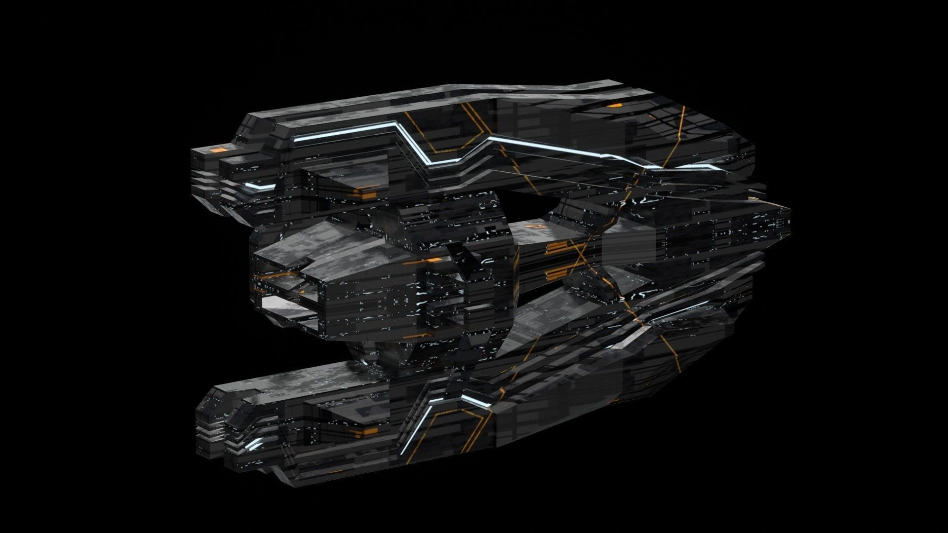 frigate spaceship sci fi low poly 3D Low-poly 3D model_11