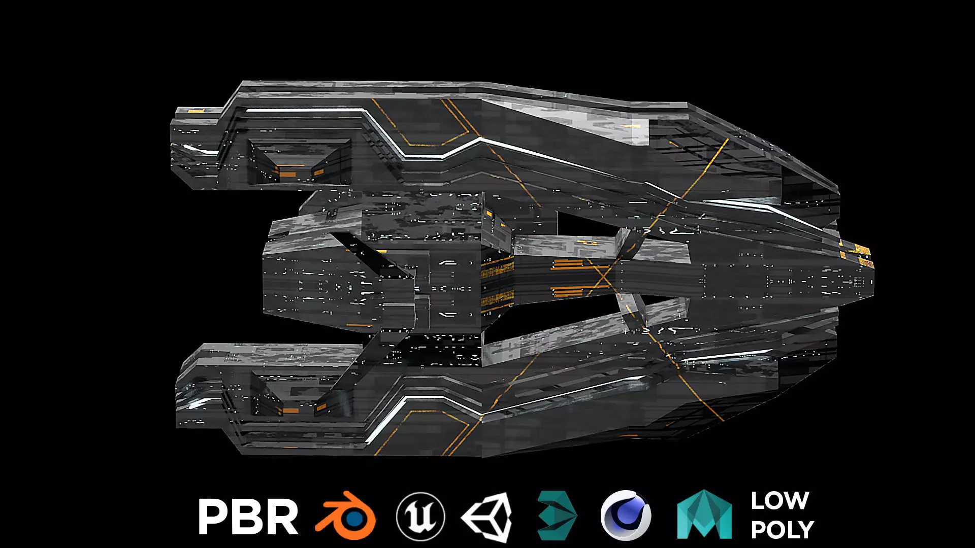 frigate spaceship sci fi low poly 3D Low-poly 3D model_0