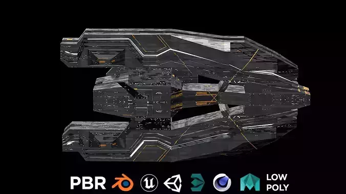 frigate spaceship sci fi low poly 3D