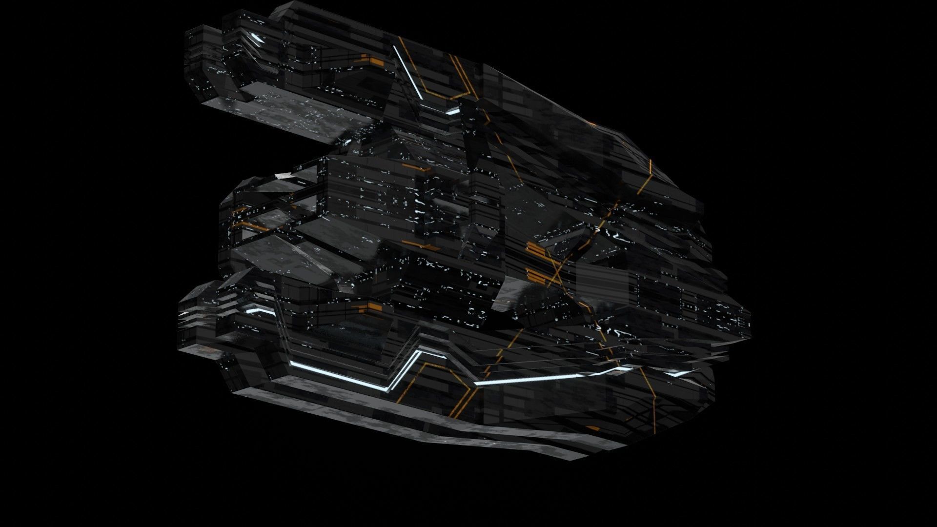 frigate spaceship sci fi low poly 3D Low-poly 3D model_21