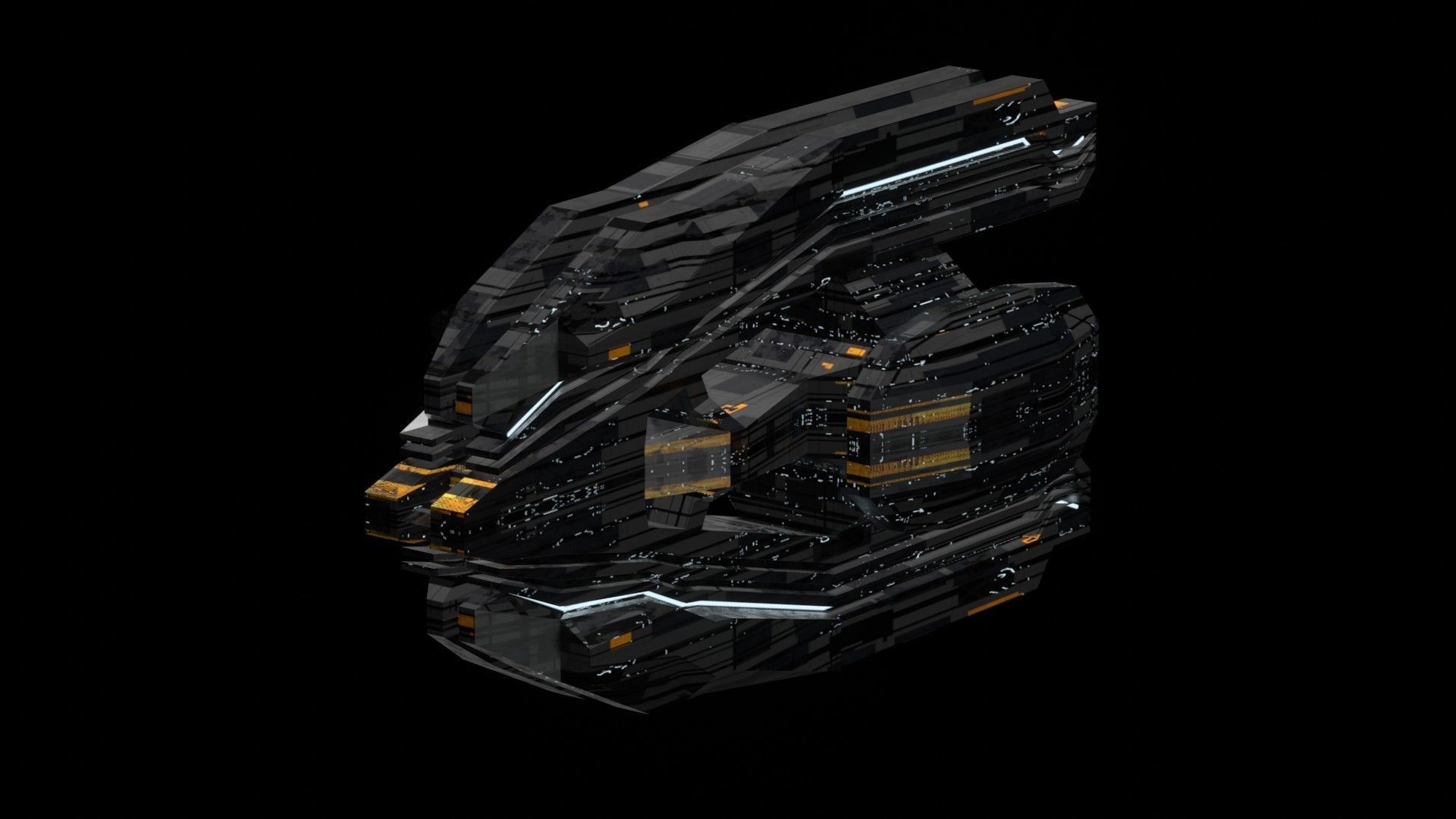 frigate spaceship sci fi low poly 3D Low-poly 3D model_2