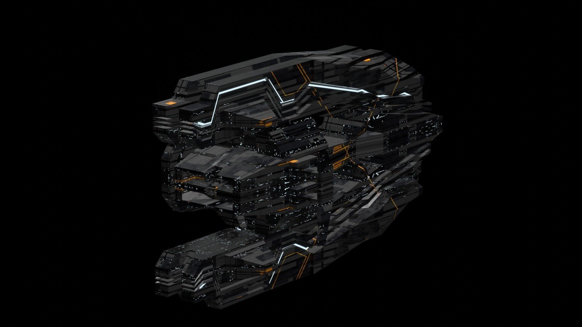 frigate spaceship sci fi low poly 3D Low-poly 3D model_12