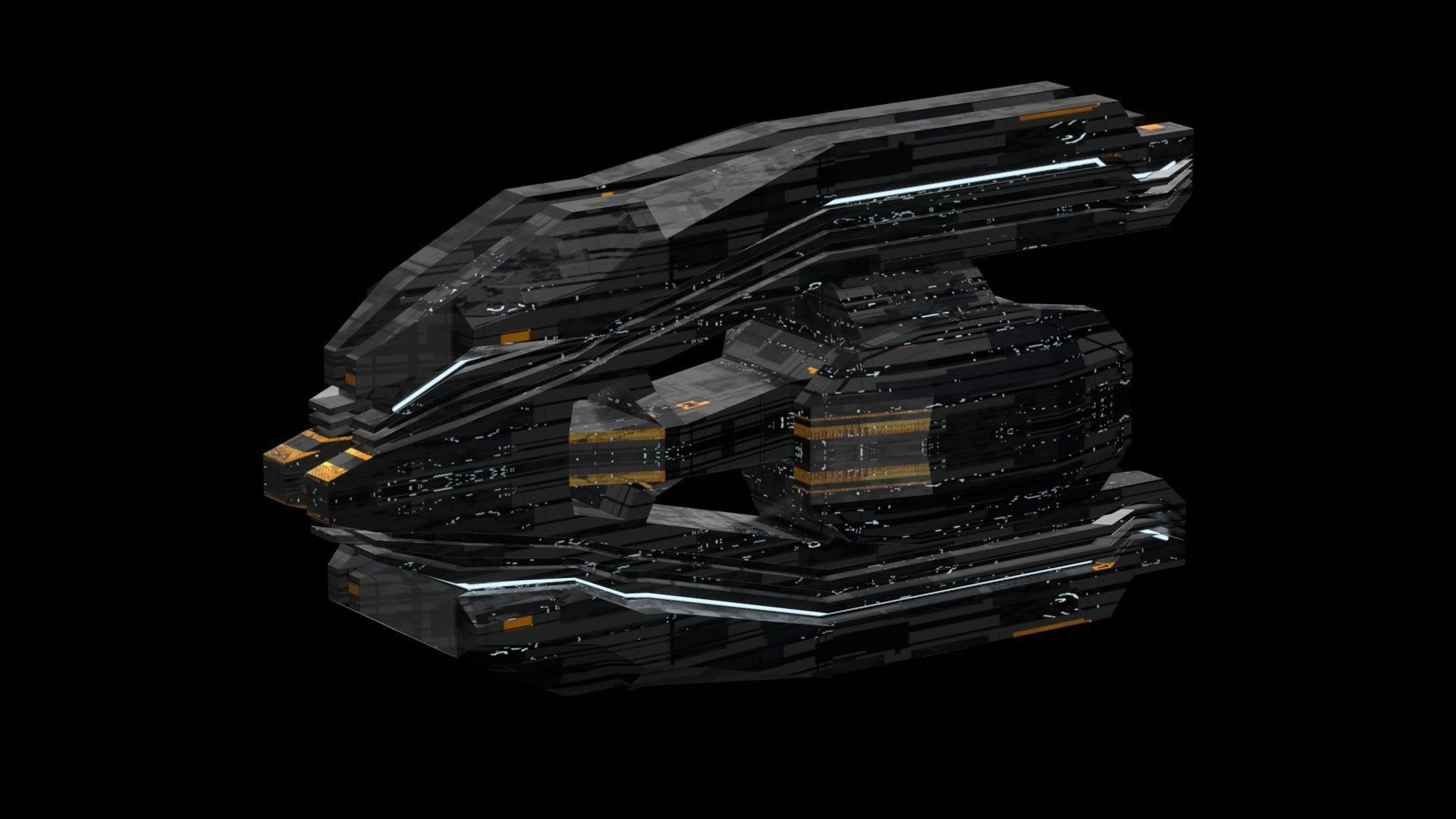 frigate spaceship sci fi low poly 3D Low-poly 3D model_1