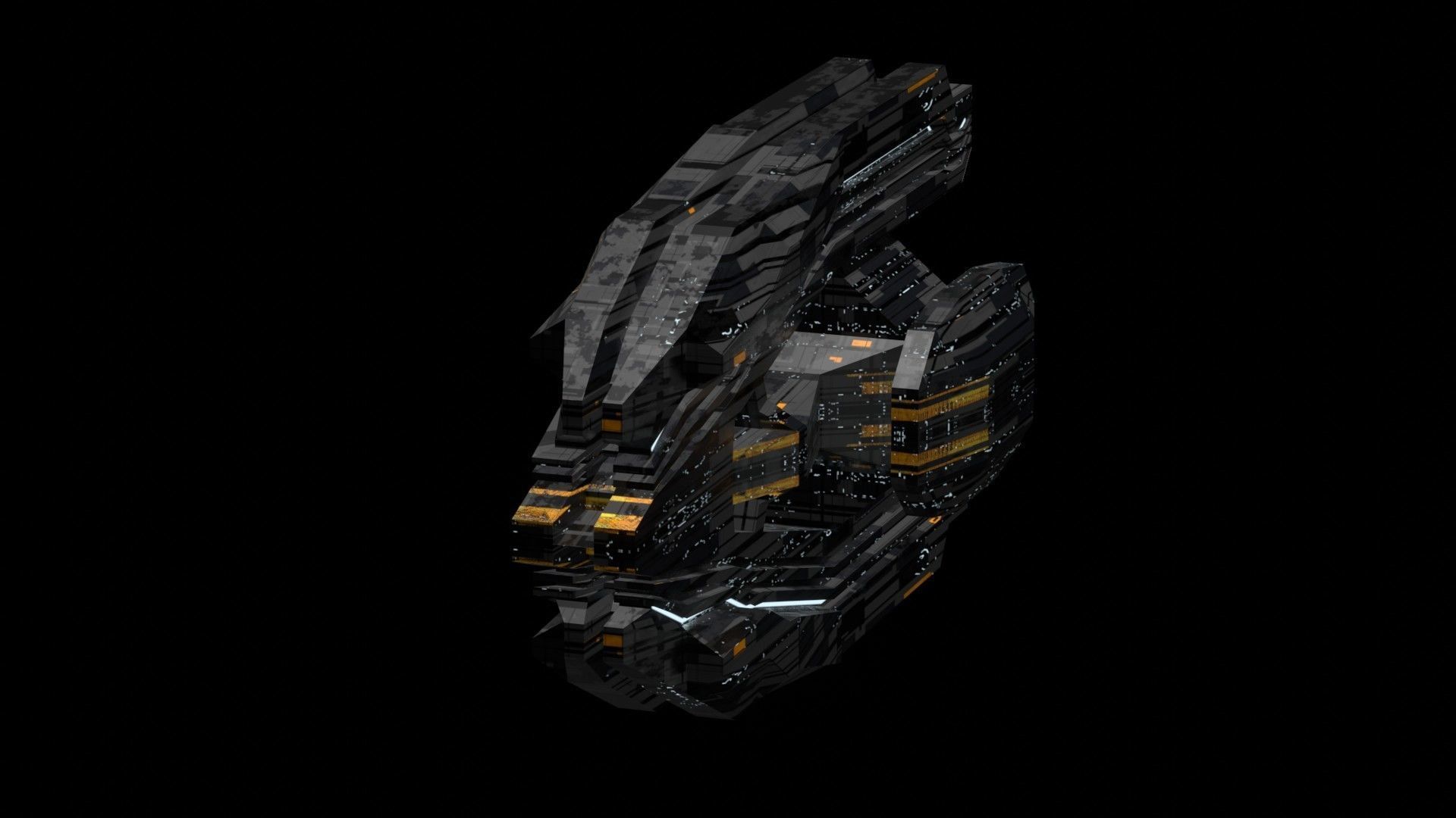 frigate spaceship sci fi low poly 3D Low-poly 3D model_3