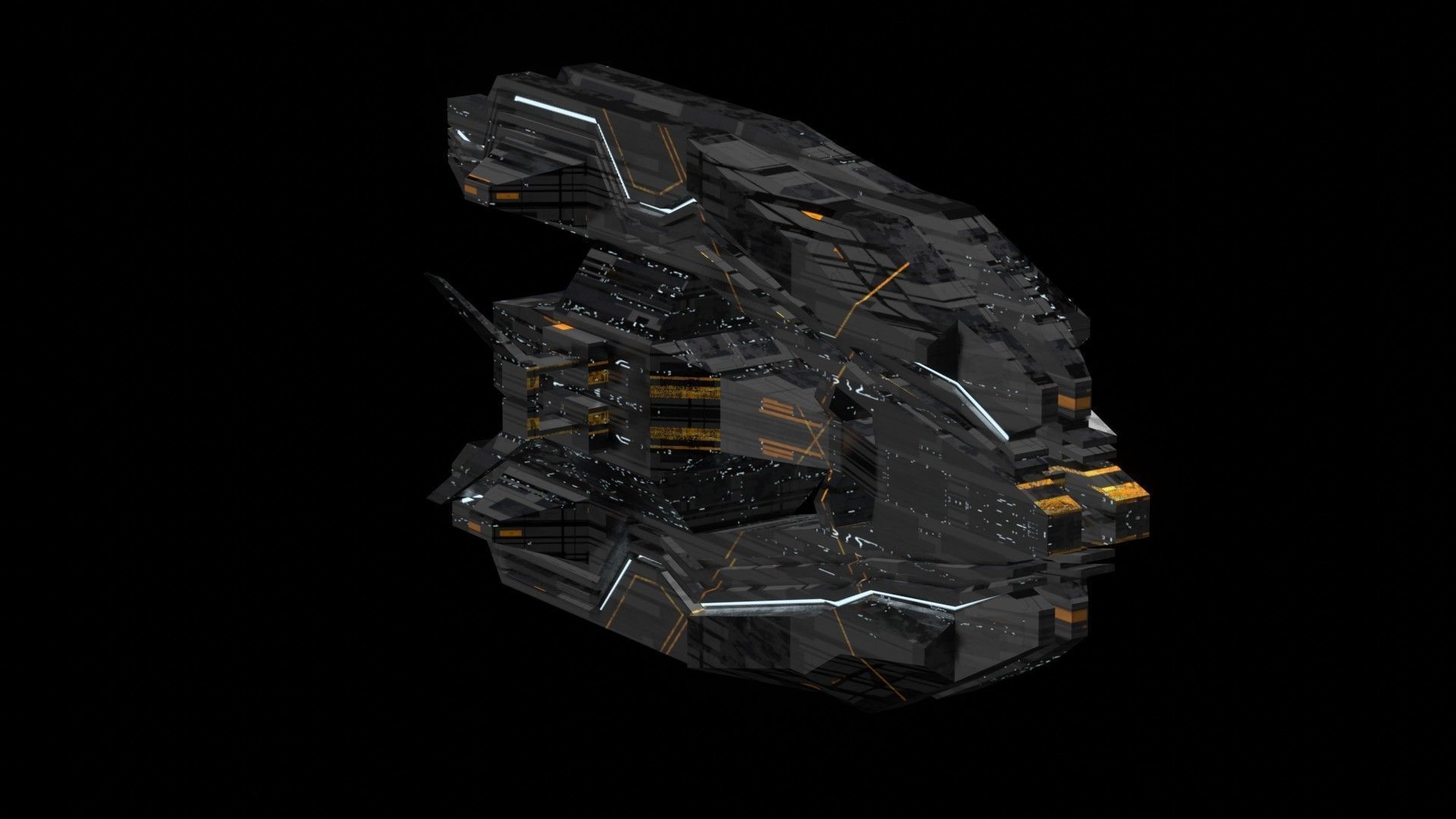 frigate spaceship sci fi low poly 3D Low-poly 3D model_6