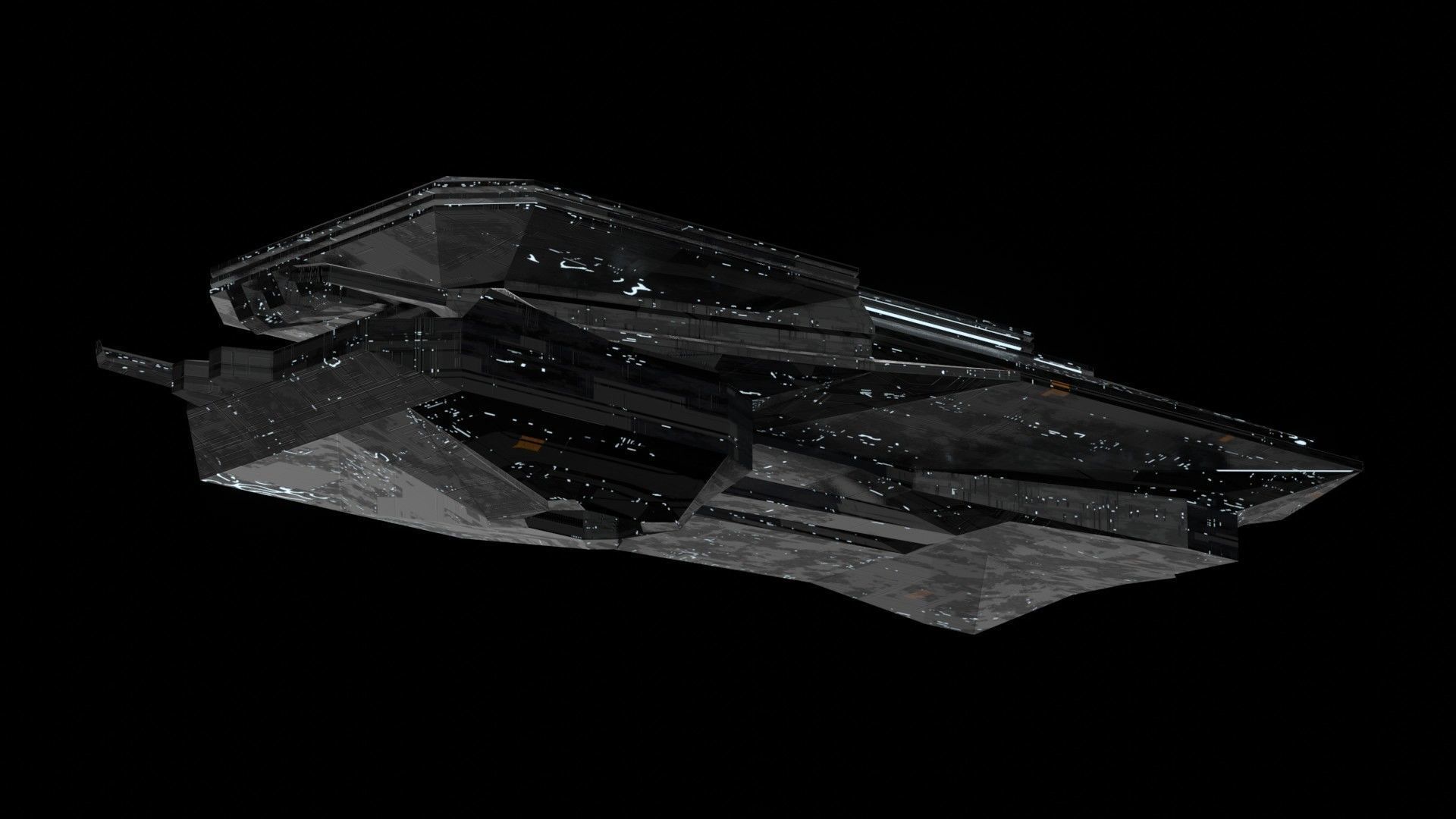 destroyer spaceship sci fi 3D Low-poly 3D model_22