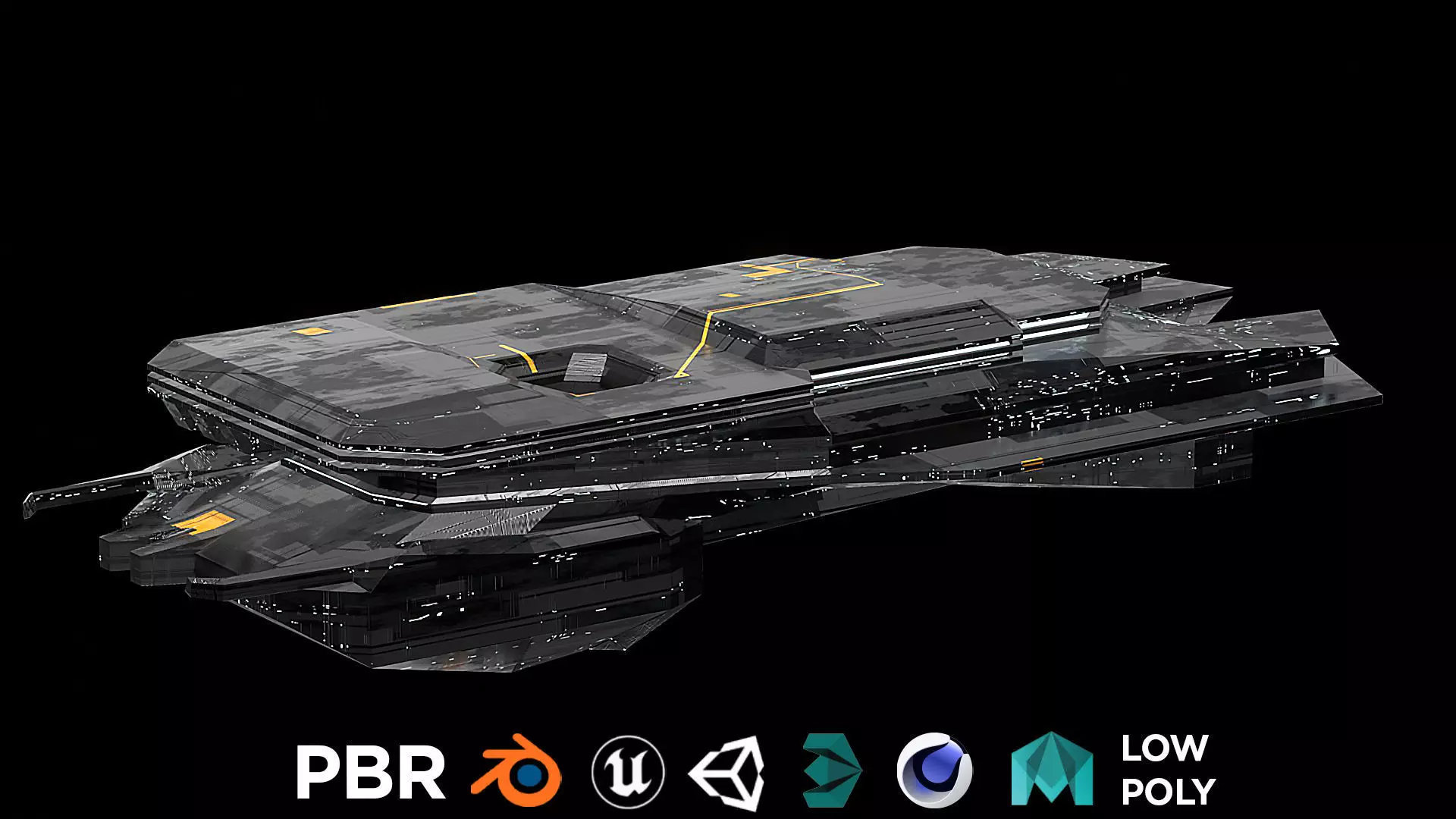 destroyer spaceship sci fi 3D Low-poly 3D model_0