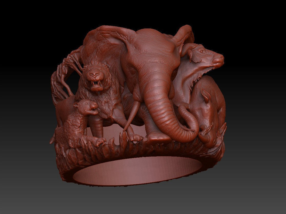 Big five animal ring 3D print model_17