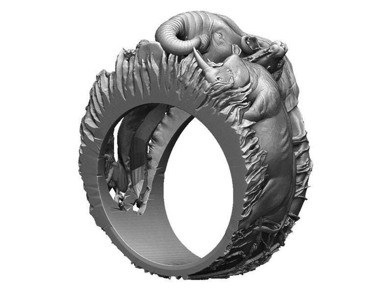 Big five animal ring 3D print model_22