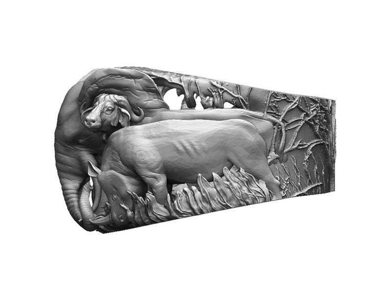 Big five animal ring 3D print model_20