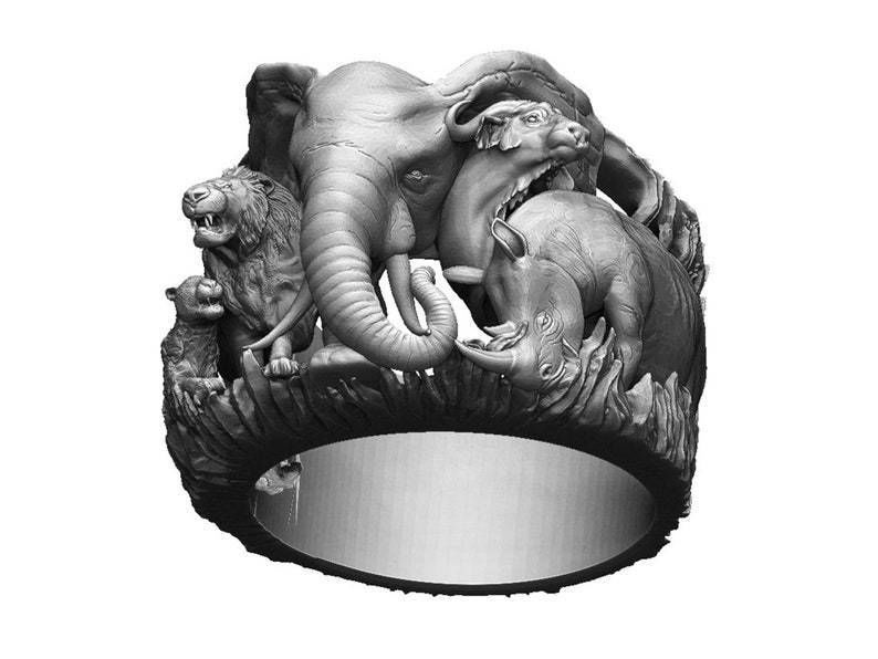 Big five animal ring 3D print model_19