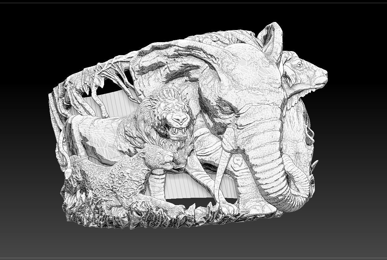 Big five animal ring 3D print model_14